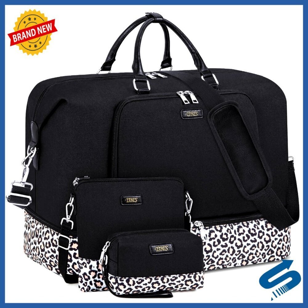 Large Travel Duffel Weekender Bag Water Resistant Shoe Compartment Carry On Tote